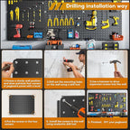 Peg Board, Heavy Duty Metal Pegboard, 6 Pack Black Peg Board Panels, 60lbs Load Capacity Each, Pegboard Wall Organizer for Ga