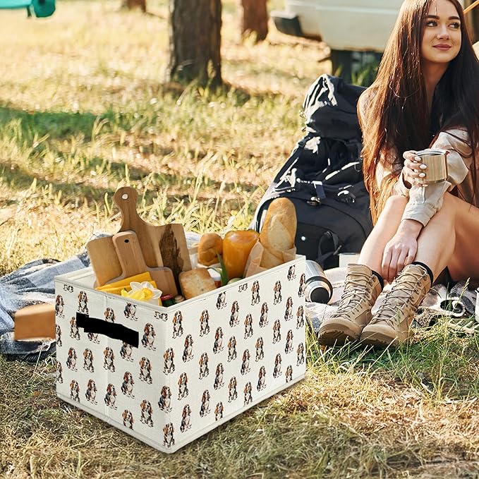 Basset Hound Gifts Storage Bins & Boxes with Handles, Basset Hound Gifts for Women Foldable Basket for Organizing, Dog Collap