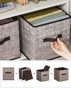 SONGMICS Storage Cubes, 11-Inch Non-Woven Fabric Bins with Double Handles, Set of 6, Closet Organizers for Shelves, Foldable,