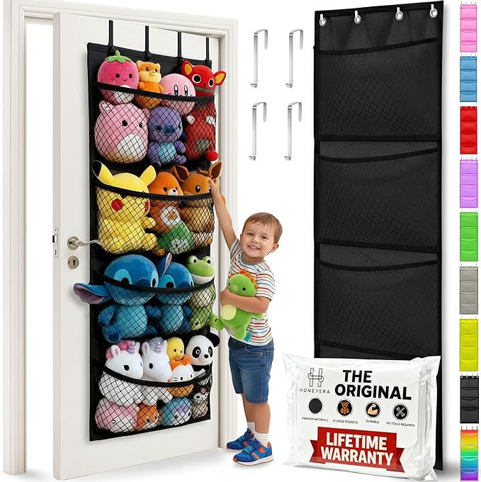 Honeyera The Original Stuffed Animal Storage (Patented) - Over Door Organizer for Stuffies, Toy Plush/Hammock Baby Hanging St