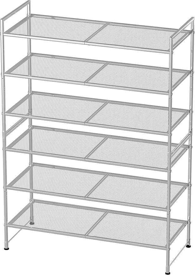 Simple Houseware 3-Tier Stackable Mesh Shoe Rack, Silver