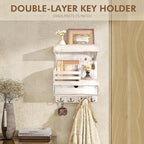 Rebee Vision Farmhouse Key Holder Wall Mount with Drawer Organizer – Pine Wooden Mail and Key Organizer for Wall with 6 Rusti