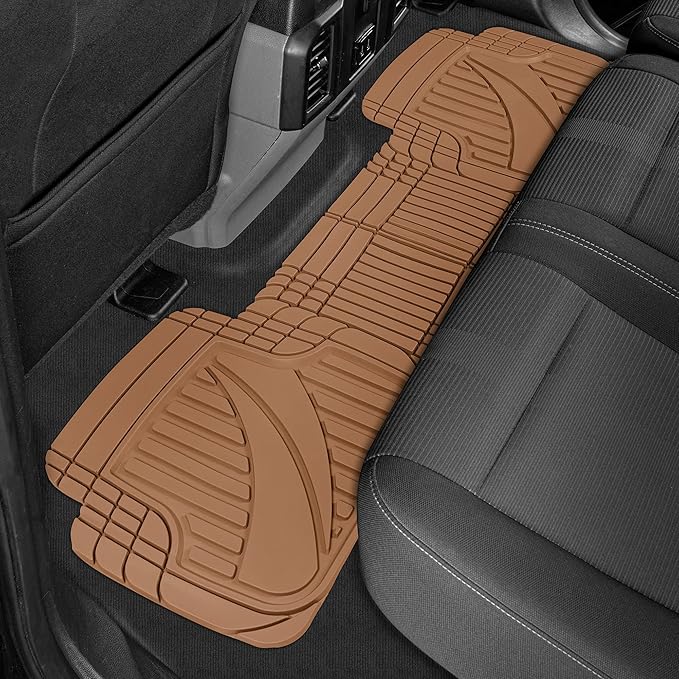 Motor Trend FlexTough™ Advanced Beige Rubber Car Floor Mats – Heavy Duty Trim to Fit All Weather Floor Mats for Cars Truck SUV - Automotive Car Interior Floor Liner Protection - Universal Fit
