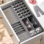 Velvet Jewelry Drawer Organizer Trays – Grey Stackable Jewelry Storage Inserts Set, 4-Layer Jewelry Tray Set for Earrings, Ri