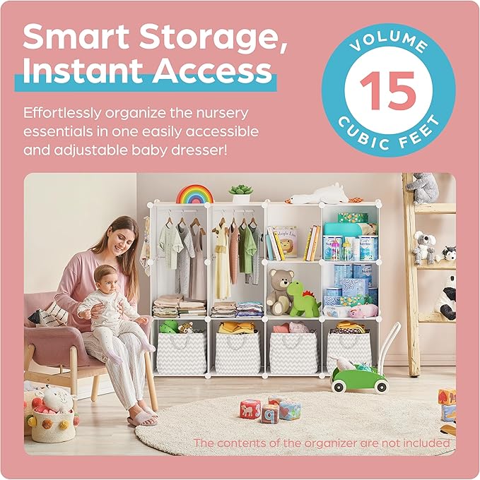 CUBEDIY Baby Closet Organizer for Nursery: Durable Baby Wardrobe for Closet - Customizable Baby Dresser Amoire Shelves - Wate