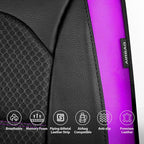 CAR PASS Memory Foam Car Seat Covers,Air Cool Mesh Thick Seat Covers Front Seats,Purple Metal Film Leather Seat Cover for Car