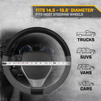 Cat® ErgoDrive Car Steering Wheel Cover with Dark Gray Grip, Black Faux Leather Steering Wheel Cover for Auto Truck Van SUV - Standard 14.5" - 15 Inches