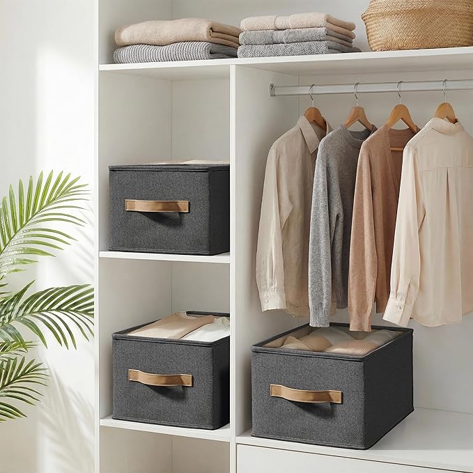 LayerSpace 3 Pack Fabric Storage Bins for Shelves | 14¾" L*10¼" W*8¼" H Closet Storage Bins | Collapsible Closet Organizers f