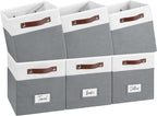 FinishingBo 6-Pack Storage Cubes with Handles & Label Holders Basket, Closet Cube Home Organizer Bins(White/Dark Grey, 10.5*1