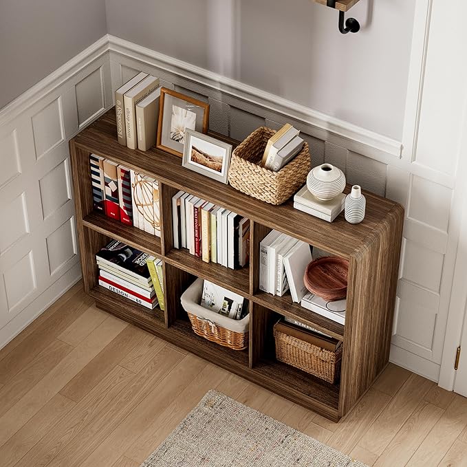 ChooChoo 6 Cube Storage Organizer, Wooden Bookcase with Storage, Cube Storage Bookshelf for Bedroom and Home Office, Brown Wa