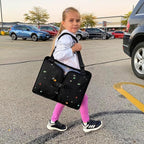 MENZOKE Kids Travel Tray, Road Trip Activities for Kids with Dry Erase Board & Cooler Cup Holder, Toddler Car Activities with No-Drop iPad Holder Stand, Roadtrip Essentials for Toddlers, Black
