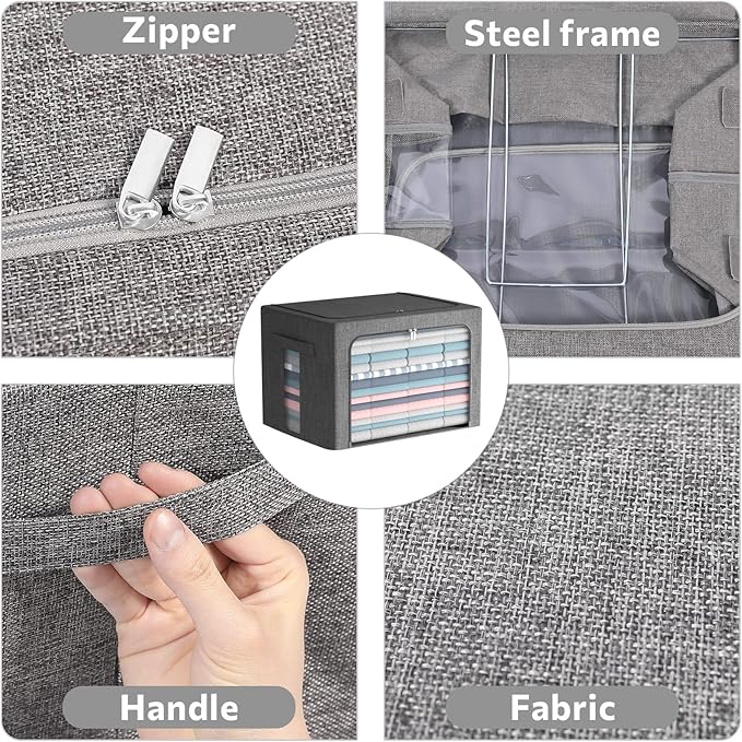 FHSQX 2 Pack Clear Window Storage Bins Large Foldable Fabric Storage Bins Boxes for Clothes Stackable Organizer Set with Carr