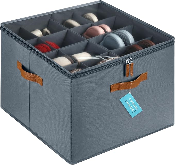 OrganiHaus Large Shoe Storage Bin for Closet, Shoe Organizer Box Fits up to 16 Pairs, Collapsible Fabric Shoe Basket w/Clear 