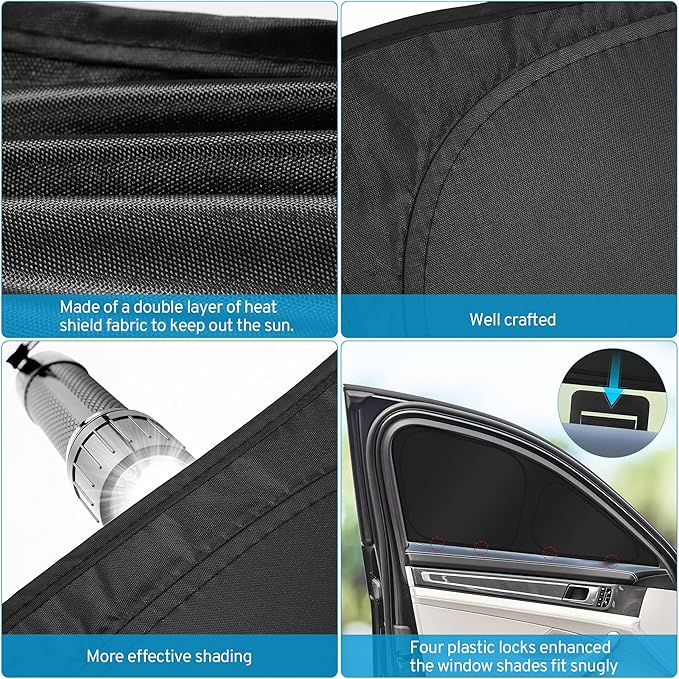 XHRING Car Window Shades Covers Rear Side for Ford F150 2021-2025 2026 Lariat King Ranch Platinum XL XLT Limited Raptor Accessories Truck Screen Sunshade Shield Visor