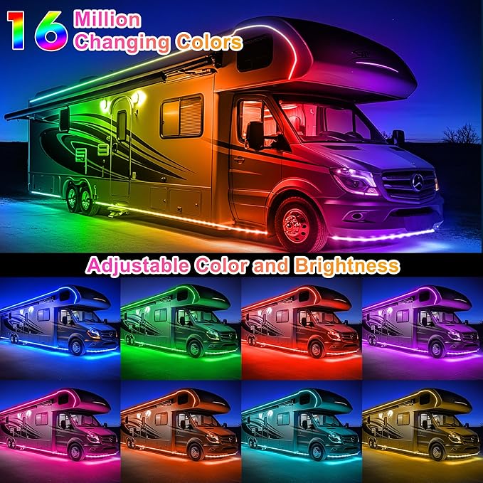 2 Pack RV Awning Lights, 40FT 12V LED Light Strip, RV Outdoor Light, Camper Lights RV Porch Light for Motorhome Travel Trailers Food Trucks, RV Underglow Light Kit(RGB)