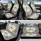 Dragonfly Car Seat Cover Full Set with Steering Wheel Cover Seat Belt Pads Auto Armrest Covers Boho Flower Cup Holders Keychain Lipstick Holder Fit for Most Vehicles