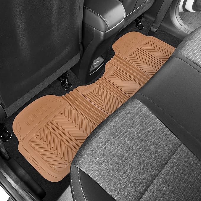 Motor Trend FlexTough Performance All Weather Rubber Car Floor Mats - 3 Piece Floor Mats Automotive Liners for Cars Truck SUV, Heavy-Duty Waterproof (Beige)