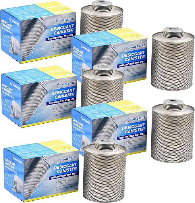 750 Grams 5 Pack Gun Safe Dehumidifier, Reusable Canister Desiccant Dehumidifier, Rechargeable 1.65 Lbs Indicating Silica Gel