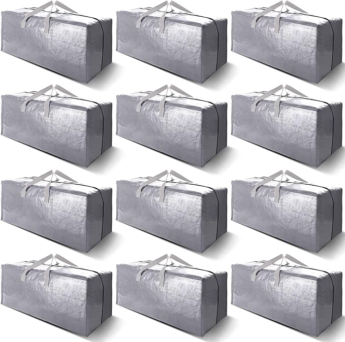 VELVETSURE 12 Pack Heavy Duty Extra Large Moving Bags W/Backpack Straps - Strong Handles & Zippers, Storage Totes For Space S