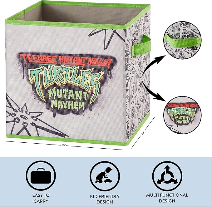Teenage Mutant Ninja Turtles: Mutant Mayhem Storage Cubes – Set of 2 Collapsible Fabric Bins, 10x10 Inch - Kids Toy Organizer