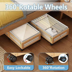 Under Bed Storage Containers with Wheels, Larger Bamboo Wood Under Furniture Storage Containers with Dust Bags，Rolling for Sh