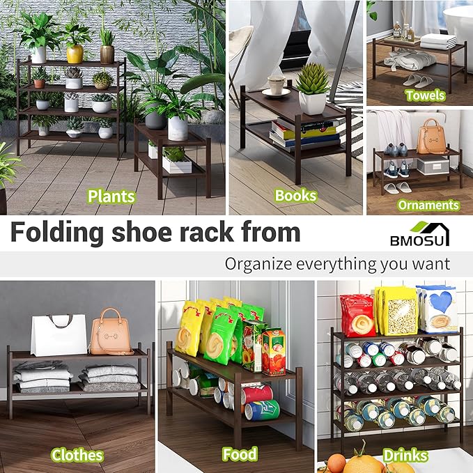 BMOSU 2-Tier Bamboo Shoe Rack Premium Stackable Shoe Shelf Storage Organizer for Hallway Closet Living Room Entryway Organize