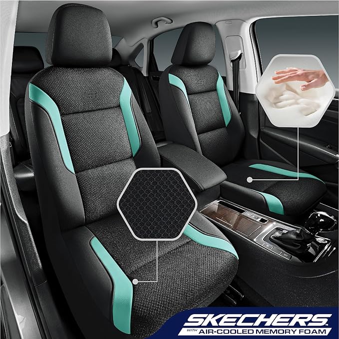 Skechers Memory Foam Car Seat Covers, Air Cool Mesh Thick Seat Covers,Car Seat Covers Front Seats Airbag Compatible, Automoti