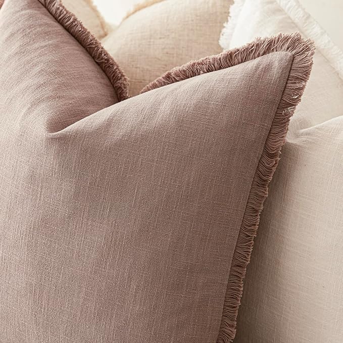 Foindtower Set of 2 Decorative Linen Fringe Lumbar Throw Pillow Covers Farmhouse Cushion Cover with Tassels Soft Accent Pillo