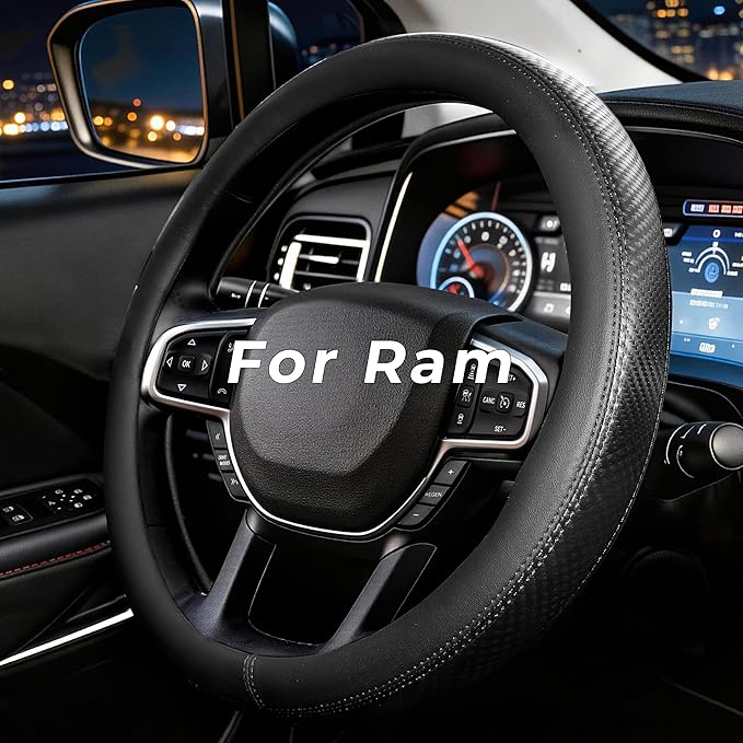 Steering Wheel Cover for Dodge Ram 1500 2500 3500 2012-2026, Fit 15.5-16" Wheels (Black)
