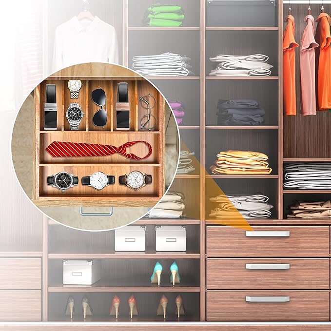 Bellsal Bamboo Silverware Organizer, 12"x15.7" Utensil Holder Cutlery Tray with Grooved Drawer Dividers for Kitchen Flatware,