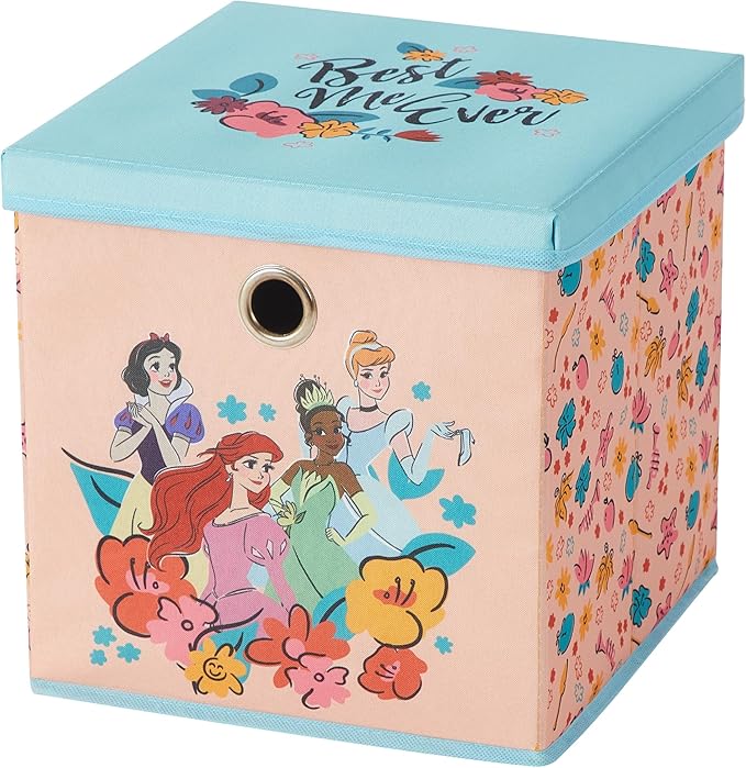 Idea Nuova Disney Princess Collapsible Fabric Storage Cube,10” Organizer Bin with Lid for Bedroom, Playroom, and Closet