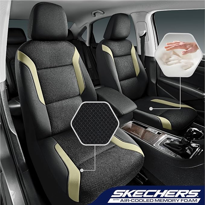 Skechers Memory Foam Car Seat Covers, Air Cool Mesh Thick Seat Covers,Car Seat Covers Front Seats Airbag Compatible, Automoti