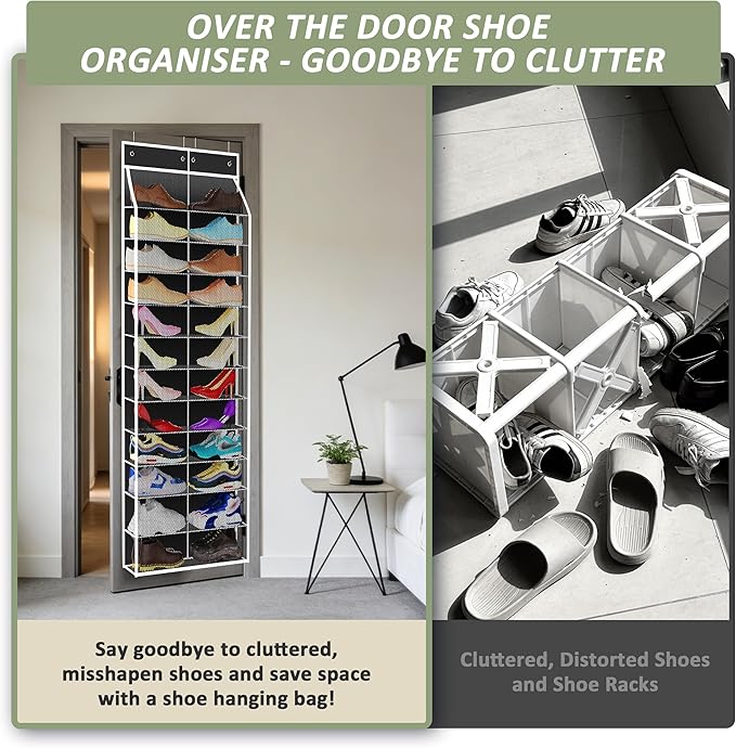 Kotkn 24-Pair Over Door Shoe Organizer for Family & Kids, Double Sided | Hanging Storage for Sneakers, Boots, Toys & Room Org