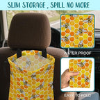 Car Trash Bag Watercolor Honeycomb and Bees Leak-Proof Waterproof Car Garbage Bag with Drawstring Foldable Canvas Trash Bin with Adjustable Buckle for Car Accessories, Travelling, Camping