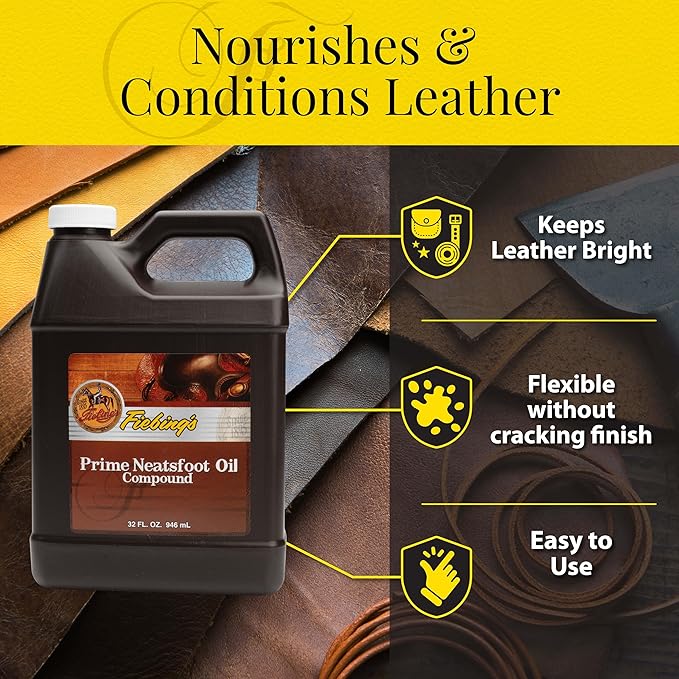 Fiebing's Prime Neatsfoot Oil 32 Fl Oz - Leather Conditioner & Preservative with Synthetic & Natural Animal Oil - Waterproof,