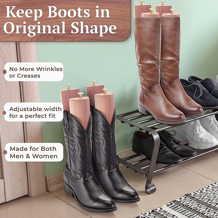HOUNDSBAY Cedar Boot Tree Shaft Shaper, Tall Boot Inserts Shape Holders - Boot Trees, Stand for Men & Women