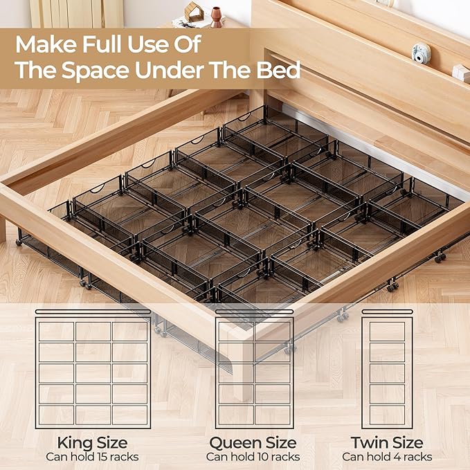 Yecaye Under Bed Storage with Wheels, 4 Pack Under Bed Shoe Storage Organizer Drawer, Tool-free Assembly Metal Underbed Stora