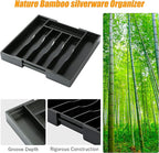 Bellsal Black Silverware Organizer Kitchen Drawer Organizer Expandable Bamboo Utensil Holder Cutlery Tray for Kitchen Utensil