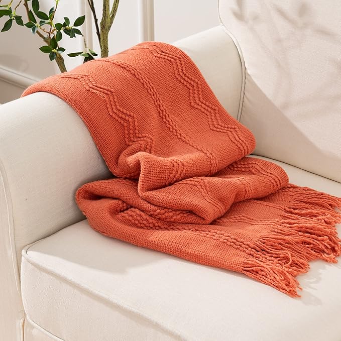 BATTILO HOME Orange Fall Throw Blanket for Couch Sofa, Knitted Decorative Blankets Throws Halloween Throw Blanket Fall Decora