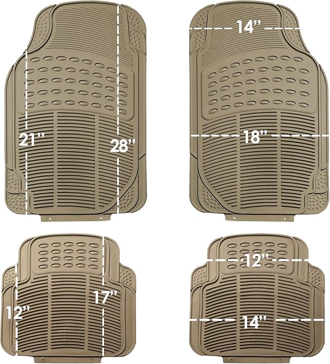 FH Group Automotive Floor Mats - Heavy-Duty Rubber Floor Mats for Cars, Universal Fit Full Set, ClimaProof Floor Mats, Trimmable Floor Mats For Most Sedan, SUV, Truck Floor Mats Beige
