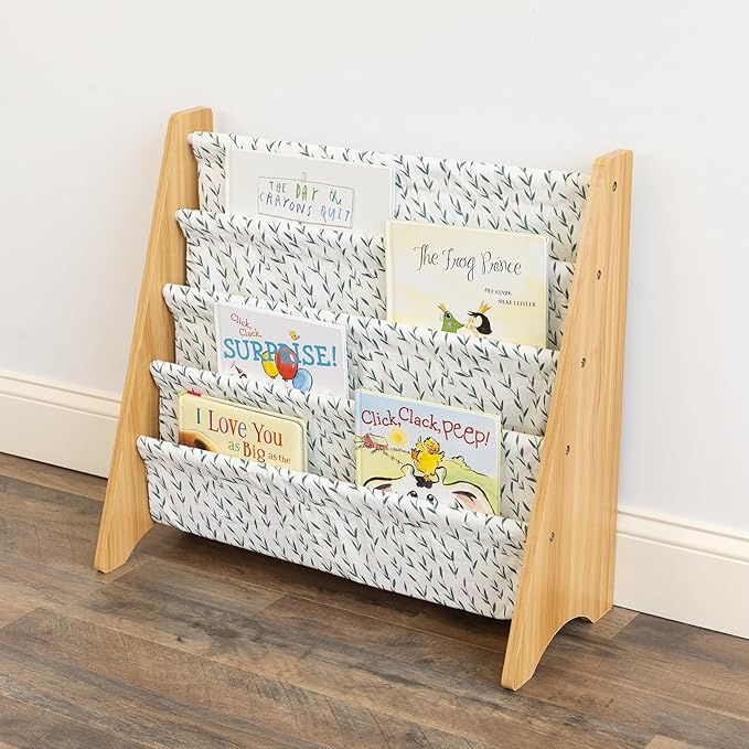 Humble Crew 4-Tier Kids Bookshelf, Natural/White/Green - Premium Book Shelf for Kids Rooms with Four Deep Pockets - Toddler S