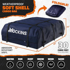 Mockins 30 Cu Ft Navy Car Rooftop Cargo Carrier Bag | 60"x43"x20" Weatherproof 500D Vinyl Car Roof Bag Cargo Carrier for Top of Vehicle | Vehicle Soft-Shell Carriers w/Roof Mat, Lock, Hooks & Straps