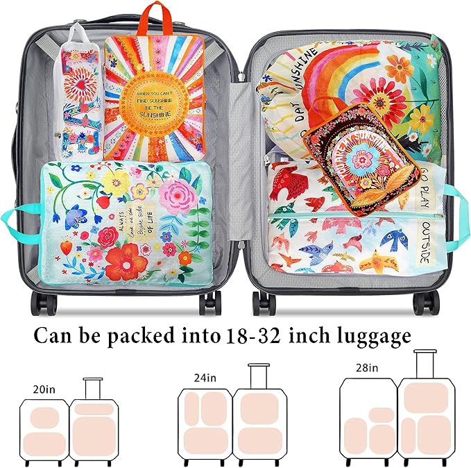 Compression Packing Cubes for Travel, 6 Set Natural Life Luggage Organizers, Lightweight Waterproof Expandable/Compression Ba
