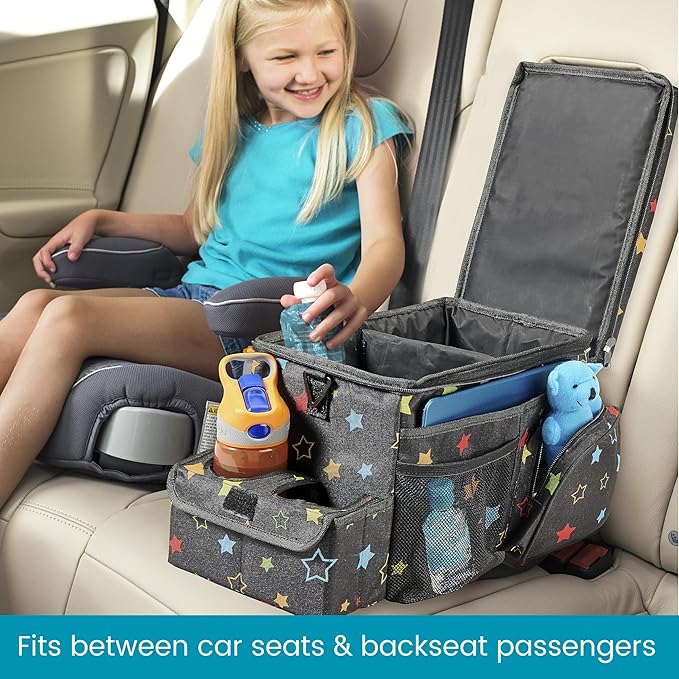 High Road CarHop Car Organizer for Kids and Passenger Seat Organizer for Adults - Road Trip Cooler with Car Cup Holder Tray and 6 Organization and Storage Pockets