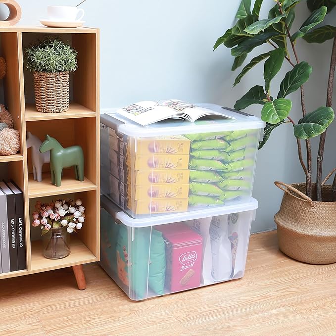 Citylife 58.1 QT Plastic Storage Bins with Latching Lids Stackable Storage Containers for Organizing Large Clear Storage Box 