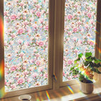 Pink Magnolia Window Privacy Film Rainbow Film Decorative, 3D Static Stained Glass Window Cling for Glass Door Room Wedding Valentines Stickers, 16.9" x 39.4"