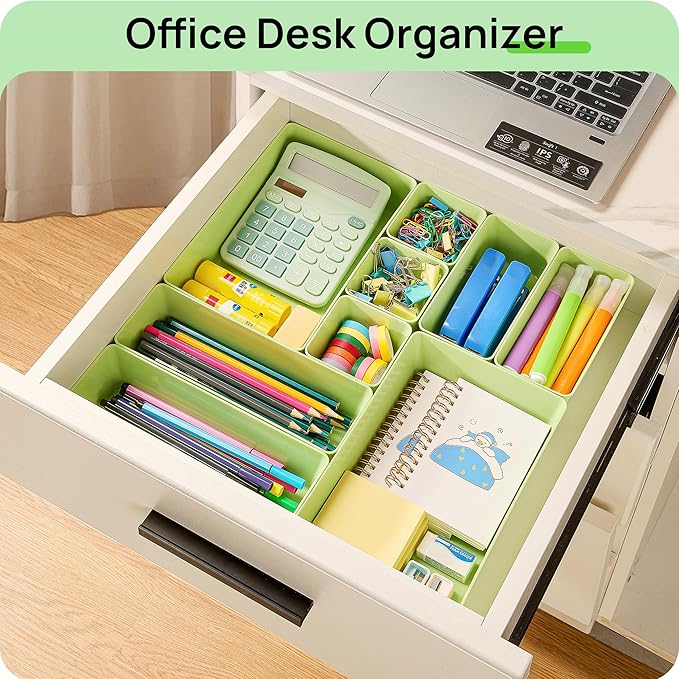 Vtopmart 25 PCS Plastic Drawer Organizers Set, 4-Size Versatile Bathroom and Vanity Drawer Organizer Trays, Storage Bins for 
