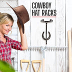 Cowboy Hat Rack - Set of 2 Decorative Wall-Mounted Holder - Heavy-Duty Iron Hanger and Organizer DIY Kit for Hats, Coats and 