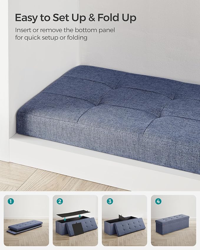 SONGMICS MAZIE Collection - 43 Inches Folding Storage Ottoman Bench, Ottoman Foot Rest, End of Bed Bench, Storage Chest, Load