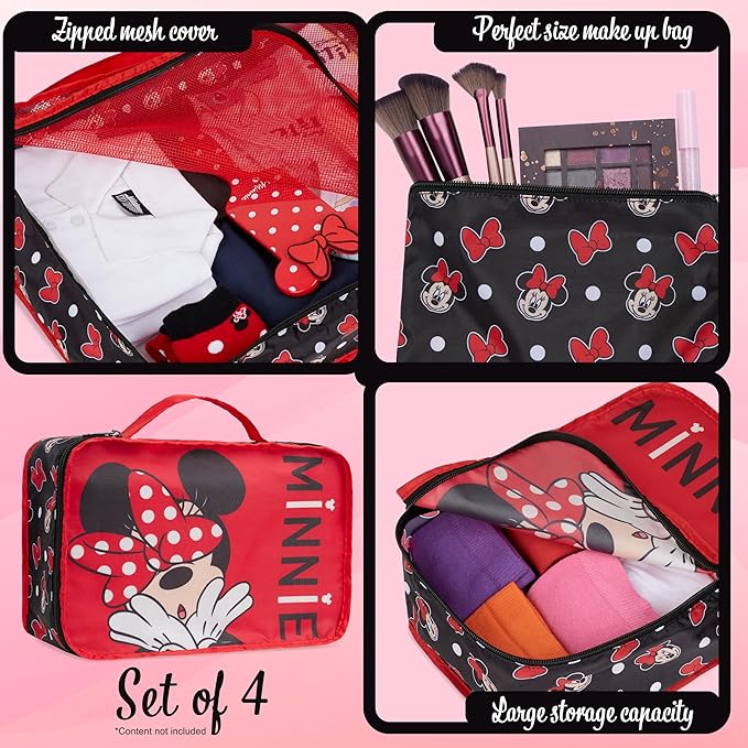 Disney Packing Organisers, Packing Cubes for Suitcases Luggage, Wash Bag (Red Minnie Mouse)